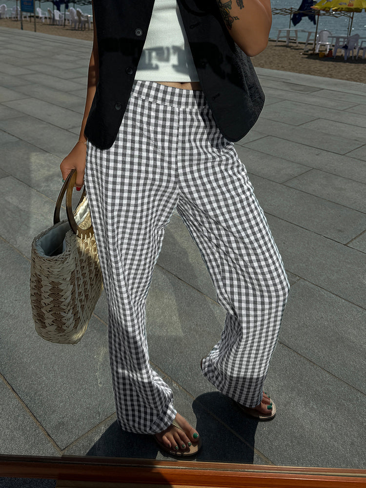 Aiertu  Casual Plaid Wide Leg Pants shopify