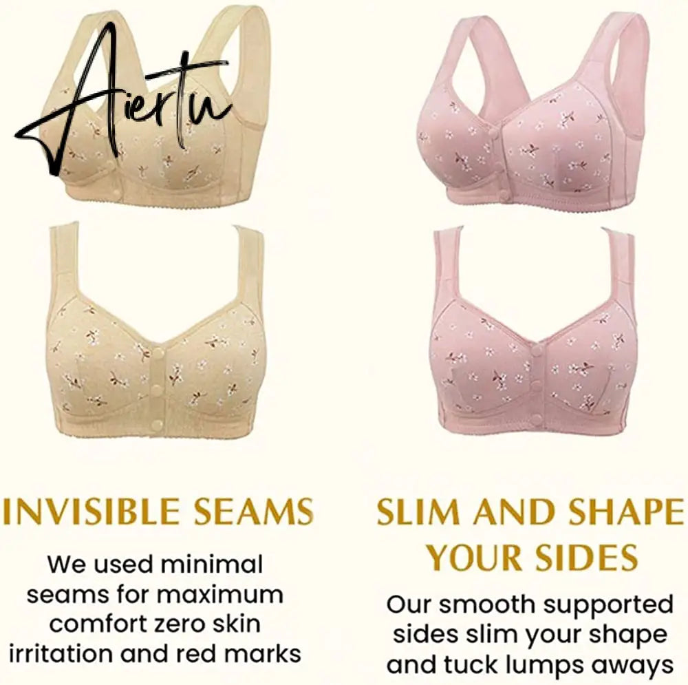 Charm Daisy Bras Front Snaps Women's Wire-Free Front Button Closure Bra Support Bra Comfortable Easy Close Sports Bras Plus Size Aiertu