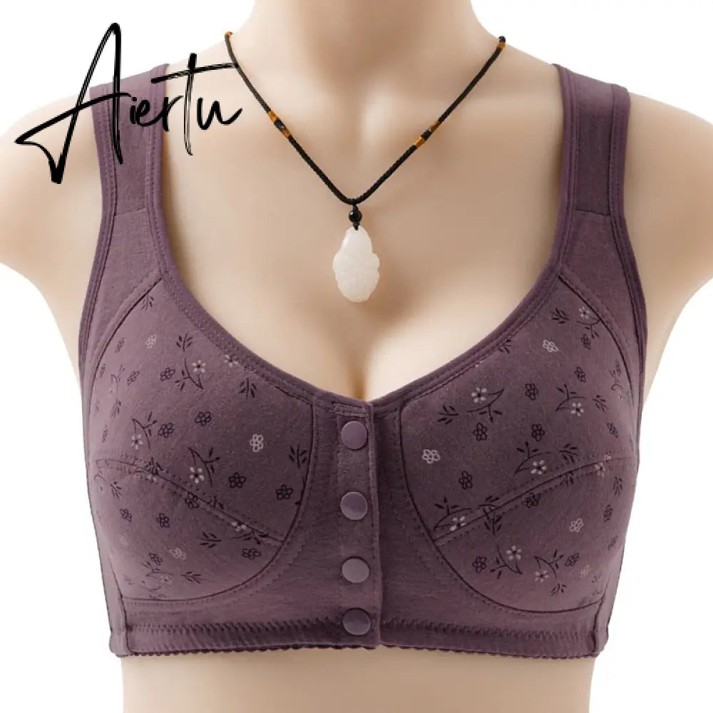 Charm Daisy Bras Front Snaps Women's Wire-Free Front Button Closure Bra Support Bra Comfortable Easy Close Sports Bras Plus Size Aiertu