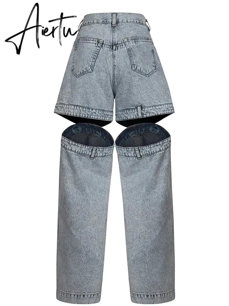 Chic Spliced Zipper Jeans For Women High Waist Patchwork Pockets Cut Out Casual Jean Female Fashion Clothing Aiertu