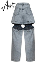 Chic Spliced Zipper Jeans For Women High Waist Patchwork Pockets Cut Out Casual Jean Female Fashion Clothing Aiertu
