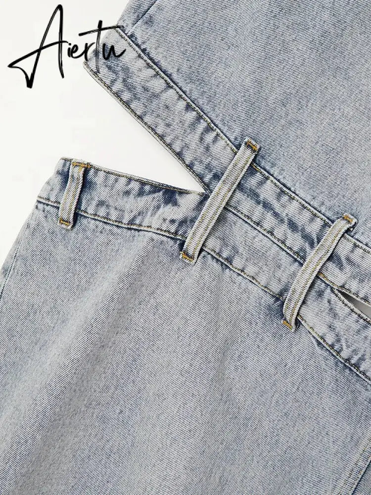 Chic Spliced Zipper Jeans For Women High Waist Patchwork Pockets Cut Out Casual Jean Female Fashion Clothing Aiertu