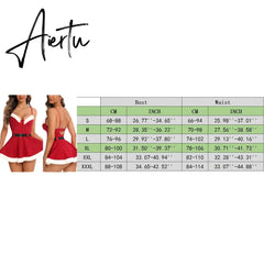 Christmas Babydoll Dress Women's Underwear Sexy Lace Lingerie V-neck Sleeveless Strap Nightdress Sexy Backless Nightie Sleepwear Aiertu
