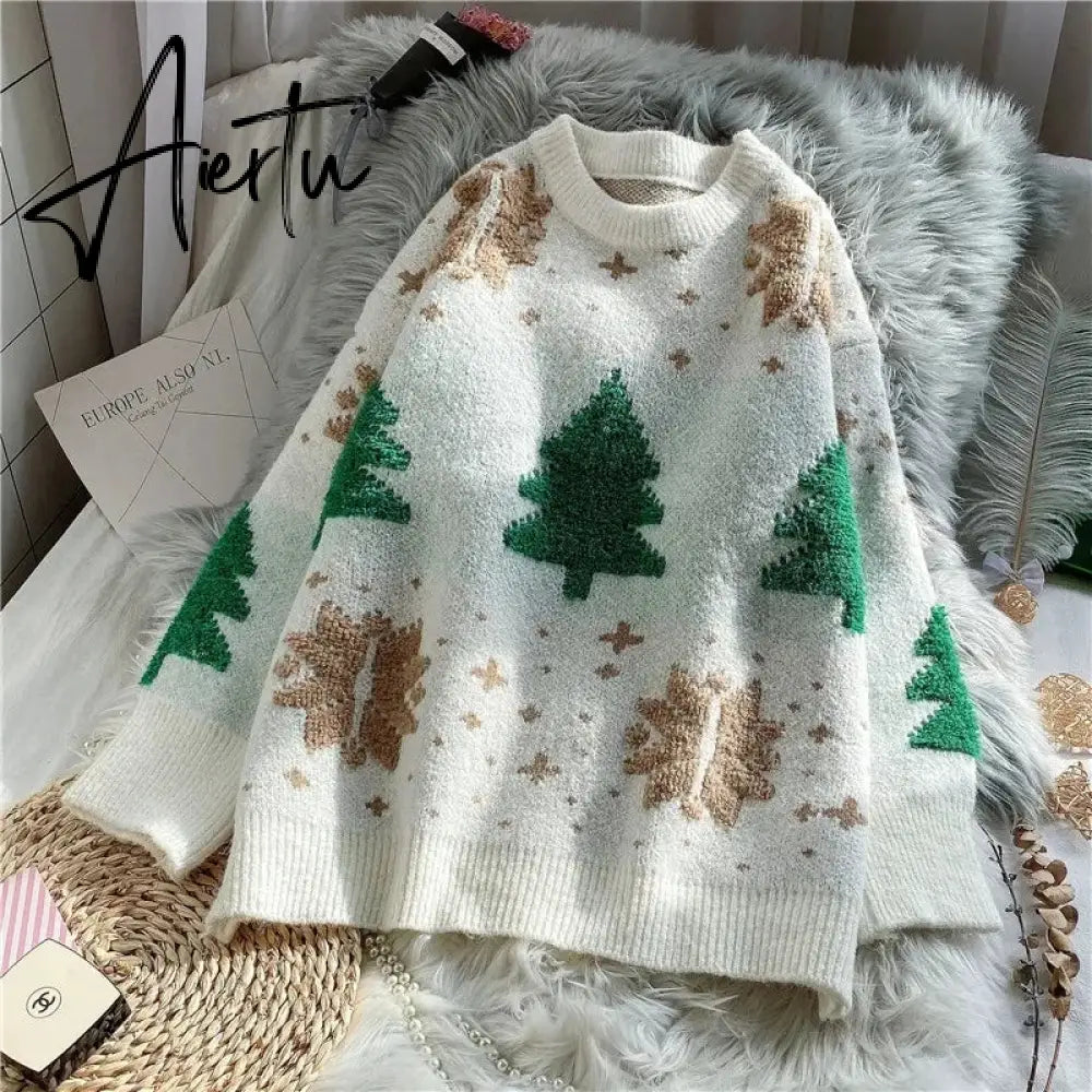 Christmas sweater women loose outer wear autumn and winter tide brand new men and women all-match casual lazy knit sweater New Year Aiertu