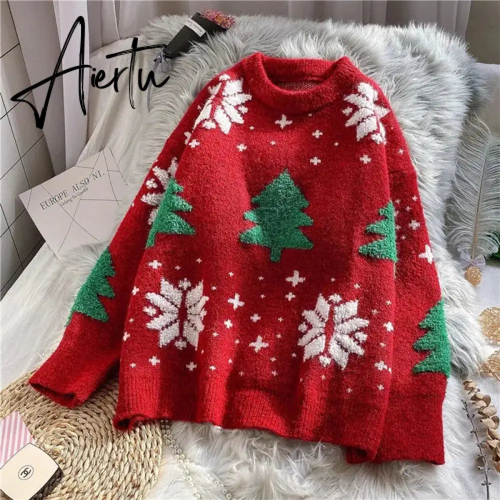 Christmas sweater women loose outer wear autumn and winter tide brand new men and women all-match casual lazy knit sweater New Year Aiertu