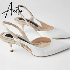 Classic Pointed Toe Stiletto Sandals Women New Metal Heel Stiletto Sandals Formal Wear Professional Women's Shoes Black Aiertu