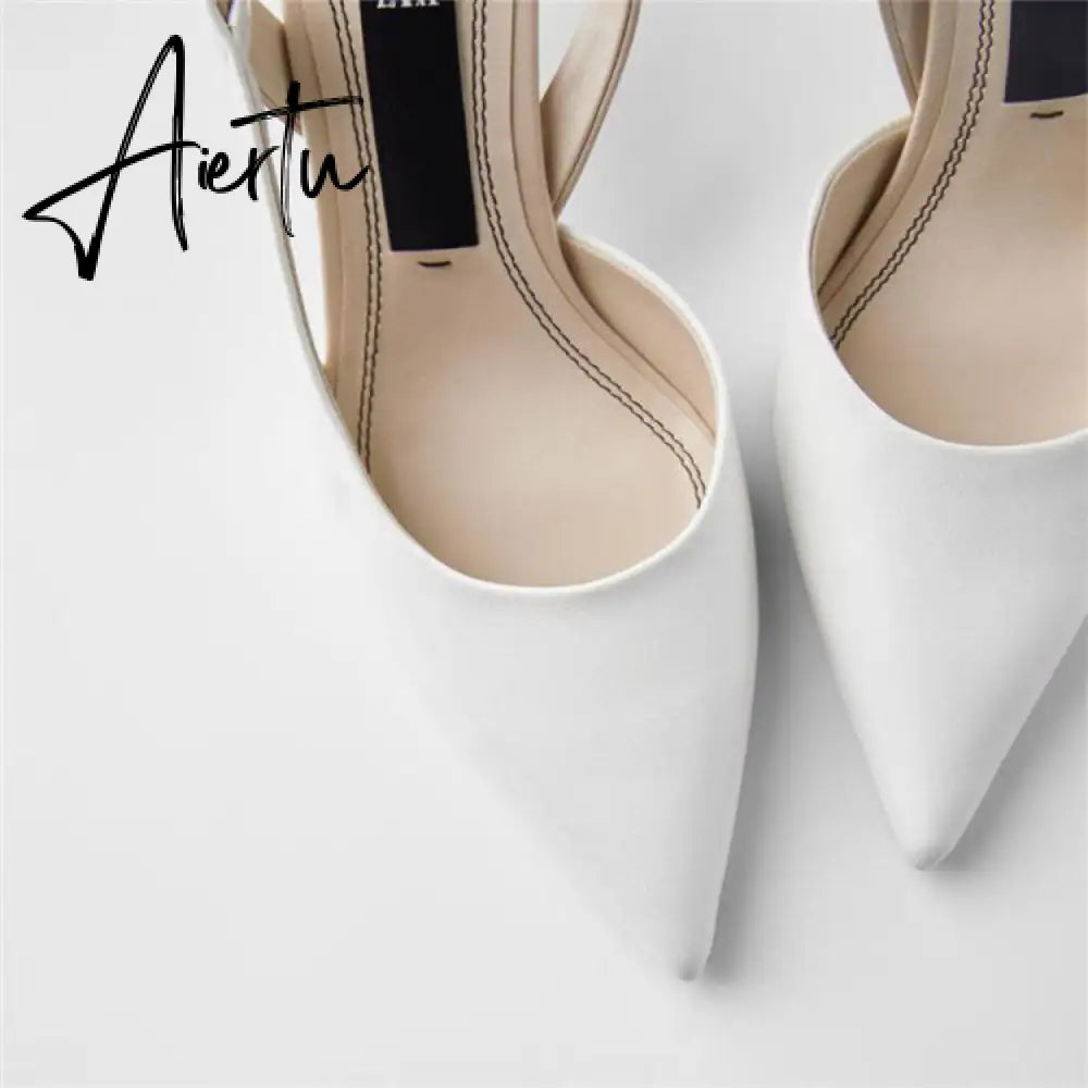 Classic Pointed Toe Stiletto Sandals Women New Metal Heel Stiletto Sandals Formal Wear Professional Women's Shoes Black Aiertu