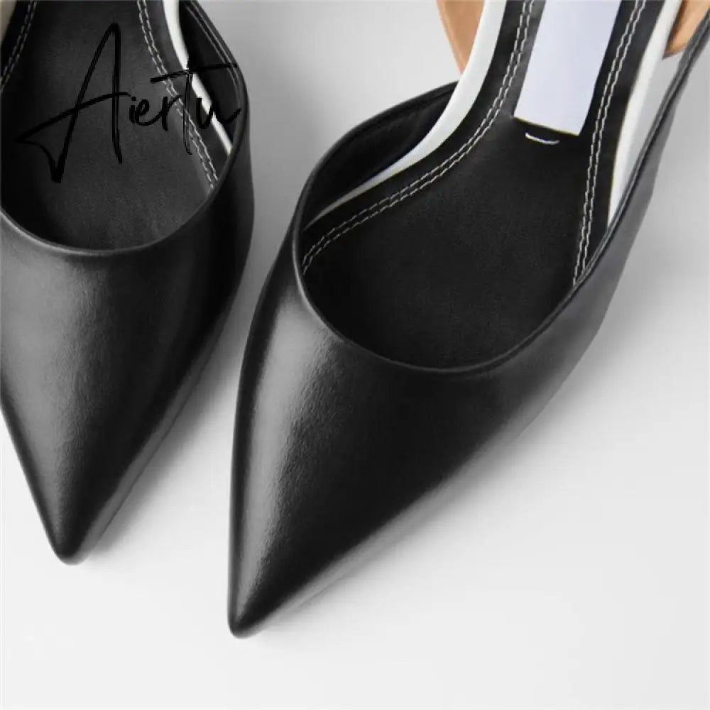 Classic Pointed Toe Stiletto Sandals Women New Metal Heel Stiletto Sandals Formal Wear Professional Women's Shoes Black Aiertu