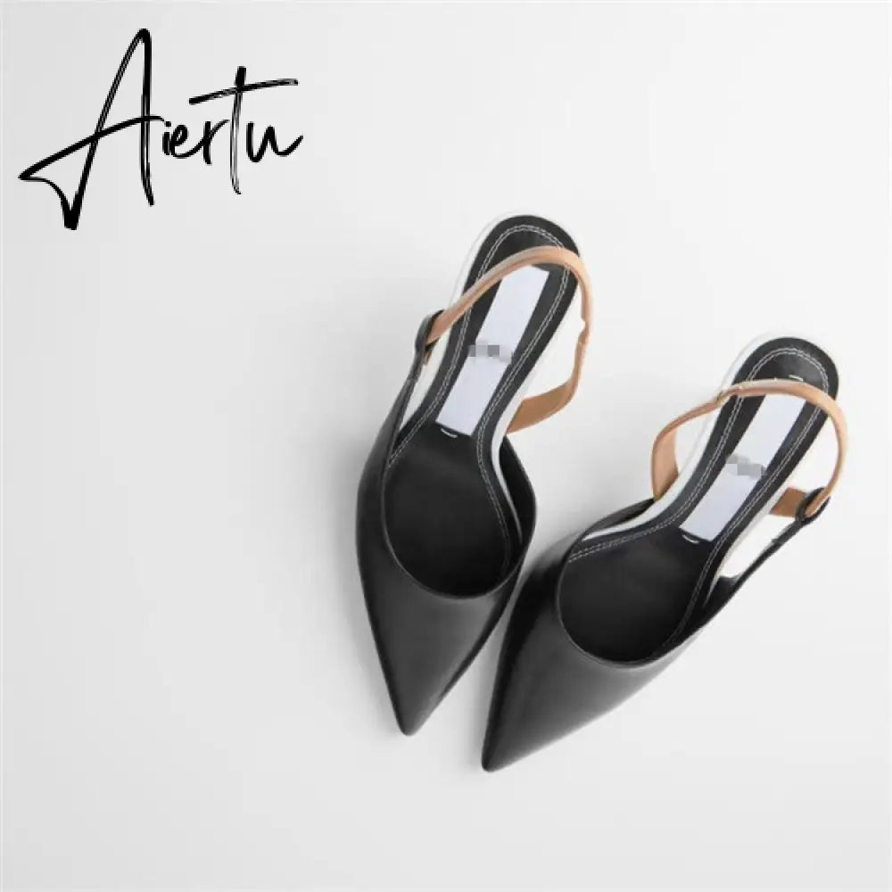 Classic Pointed Toe Stiletto Sandals Women New Metal Heel Stiletto Sandals Formal Wear Professional Women's Shoes Black Aiertu