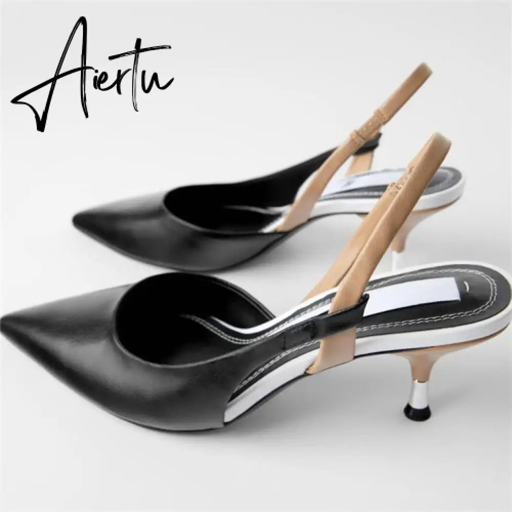 Classic Pointed Toe Stiletto Sandals Women New Metal Heel Stiletto Sandals Formal Wear Professional Women's Shoes Black Aiertu
