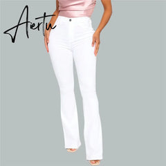 Cotton White High Waist Casual Flared Jeans Women Spring New Slim Slimming Denim Trousers Office Lady Denim Flared Pants Aiertu