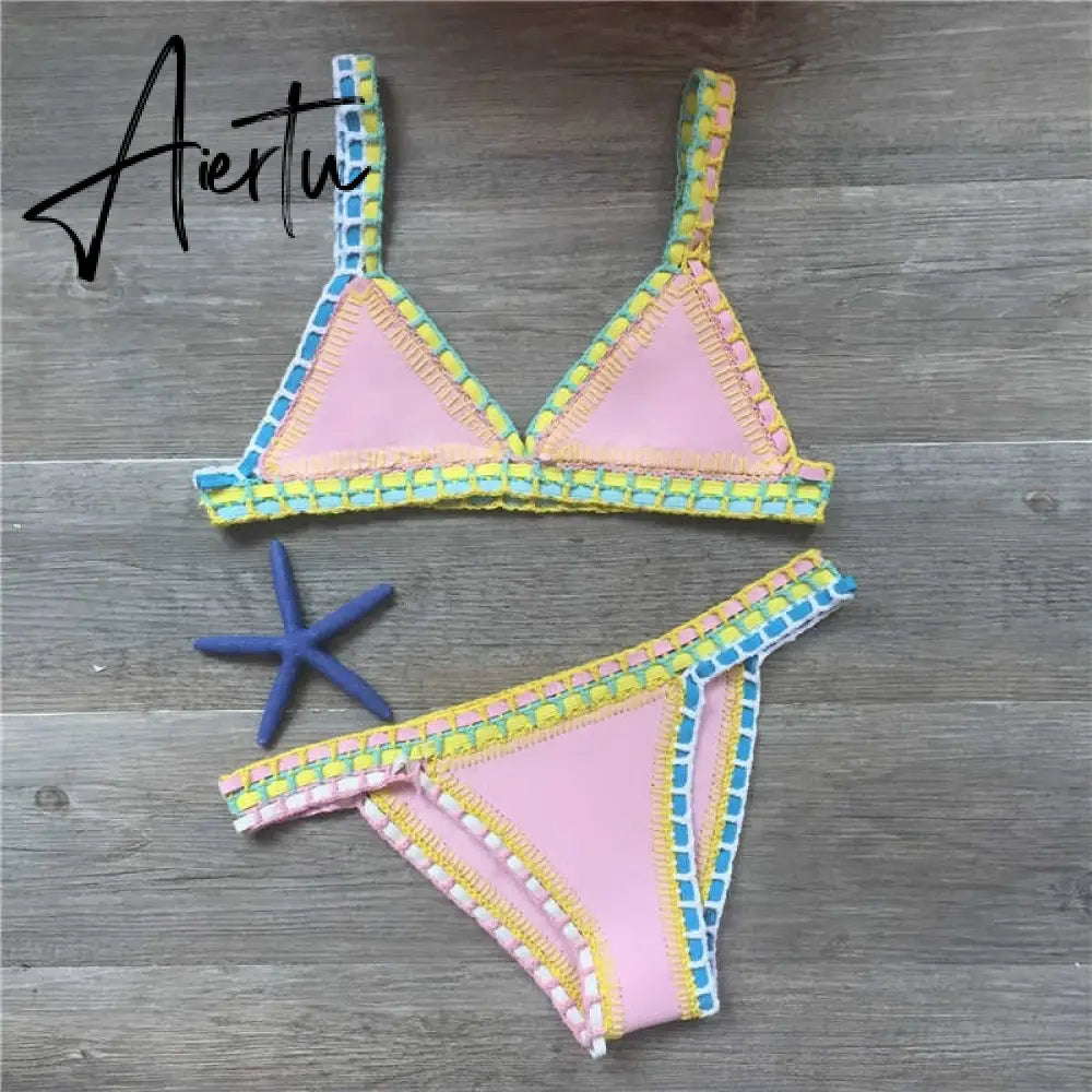 Crochet Swimsuit Bikinis Women's Swimming Suit Sexy Bandage Brazilian Bikini Swimwear Women Bathing Suit Biquini Aiertu