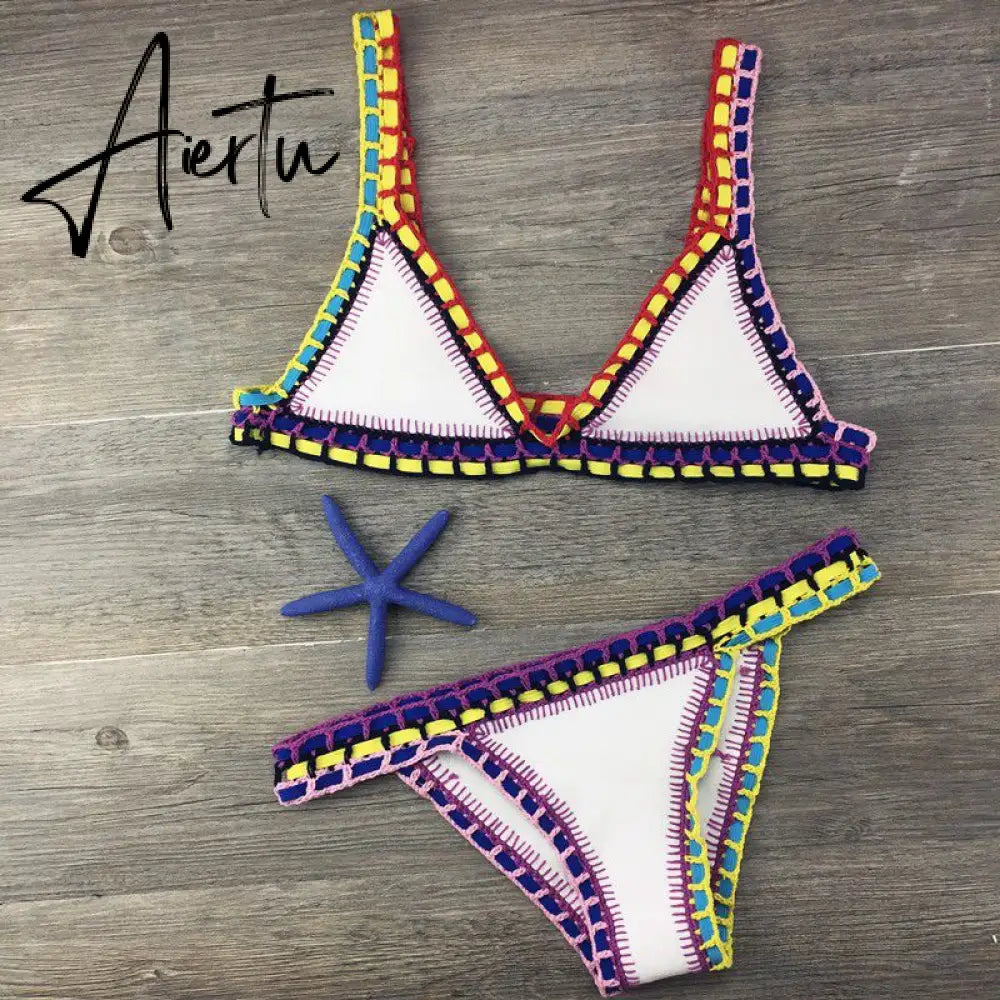 Crochet Swimsuit Bikinis Women's Swimming Suit Sexy Bandage Brazilian Bikini Swimwear Women Bathing Suit Biquini Aiertu