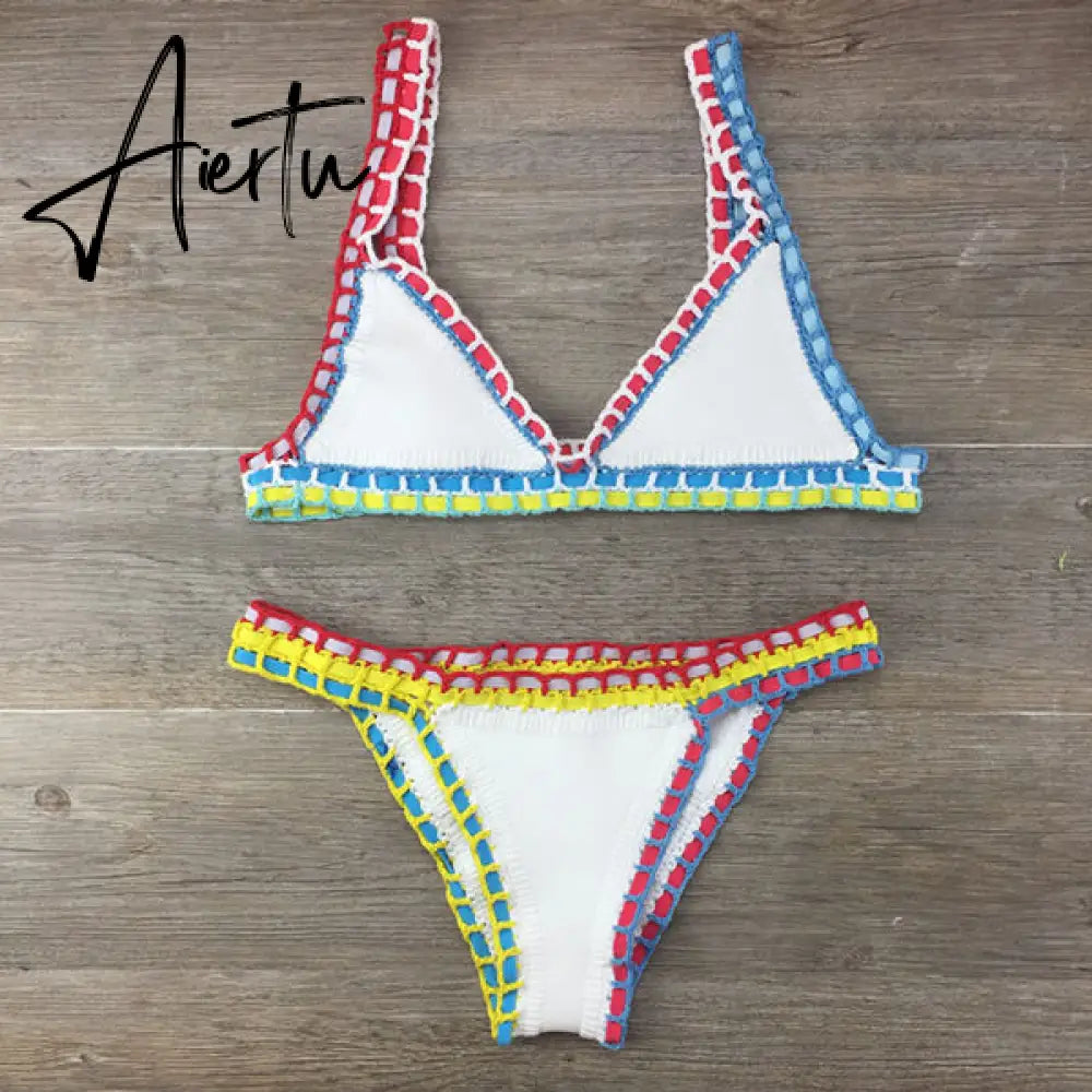 Crochet Swimsuit Bikinis Women's Swimming Suit Sexy Bandage Brazilian Bikini Swimwear Women Bathing Suit Biquini Aiertu