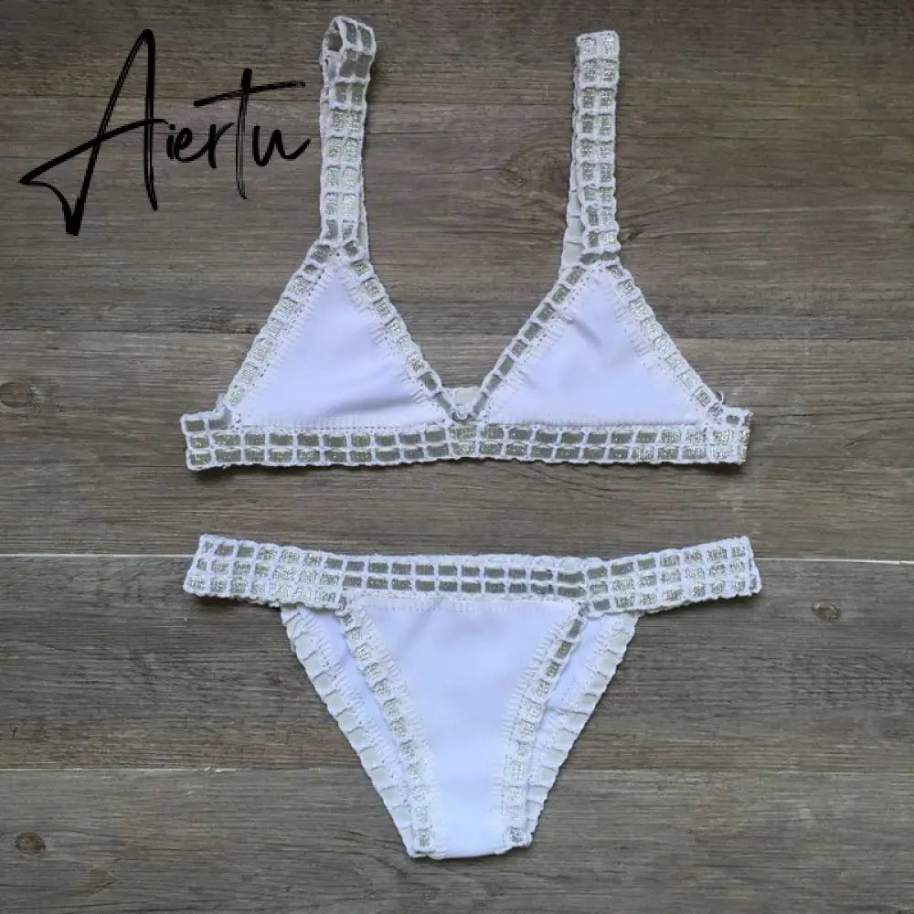 Crochet Swimsuit Bikinis Women's Swimming Suit Sexy Bandage Brazilian Bikini Swimwear Women Bathing Suit Biquini Aiertu
