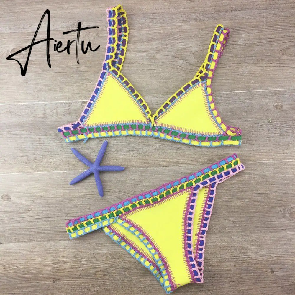 Crochet Swimsuit Bikinis Women's Swimming Suit Sexy Bandage Brazilian Bikini Swimwear Women Bathing Suit Biquini Aiertu