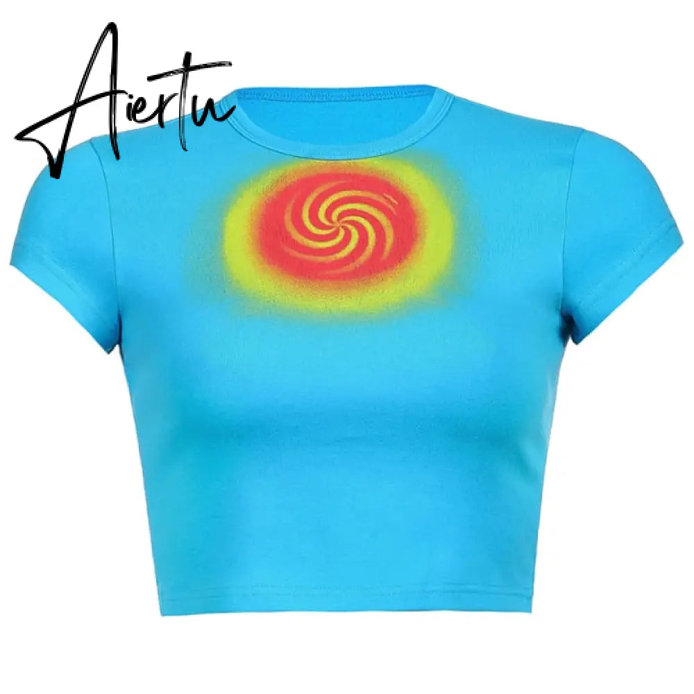 Crop Top y2k Knitted T Shirt Harajuku Tee Top Short Sleeve Tshirt O Neck Pullovers Women Casual Cute Top 90S Aiertu