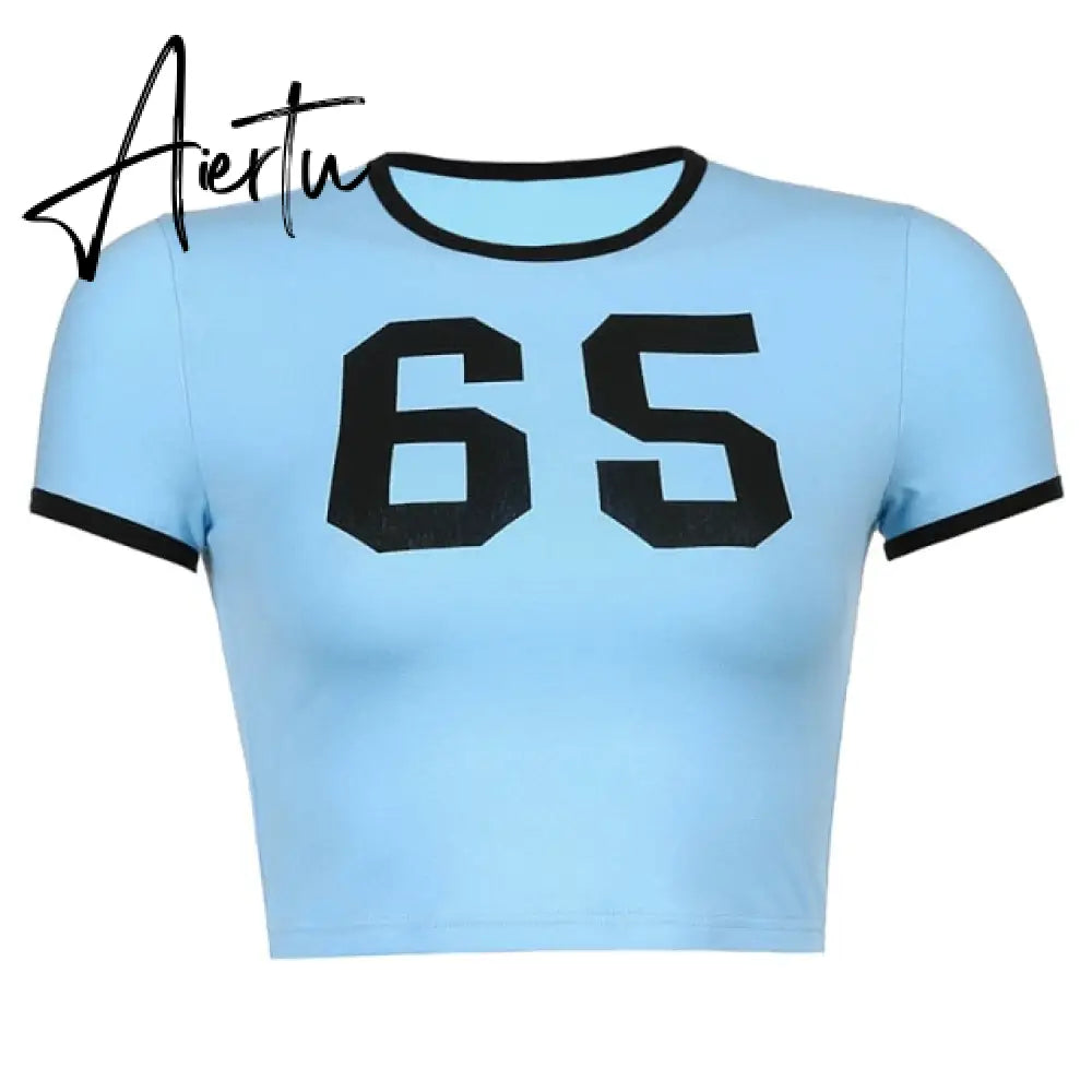 Crop Top y2k Knitted T Shirt Harajuku Tee Top Short Sleeve Tshirt O Neck Pullovers Women Casual Cute Top 90S Aiertu