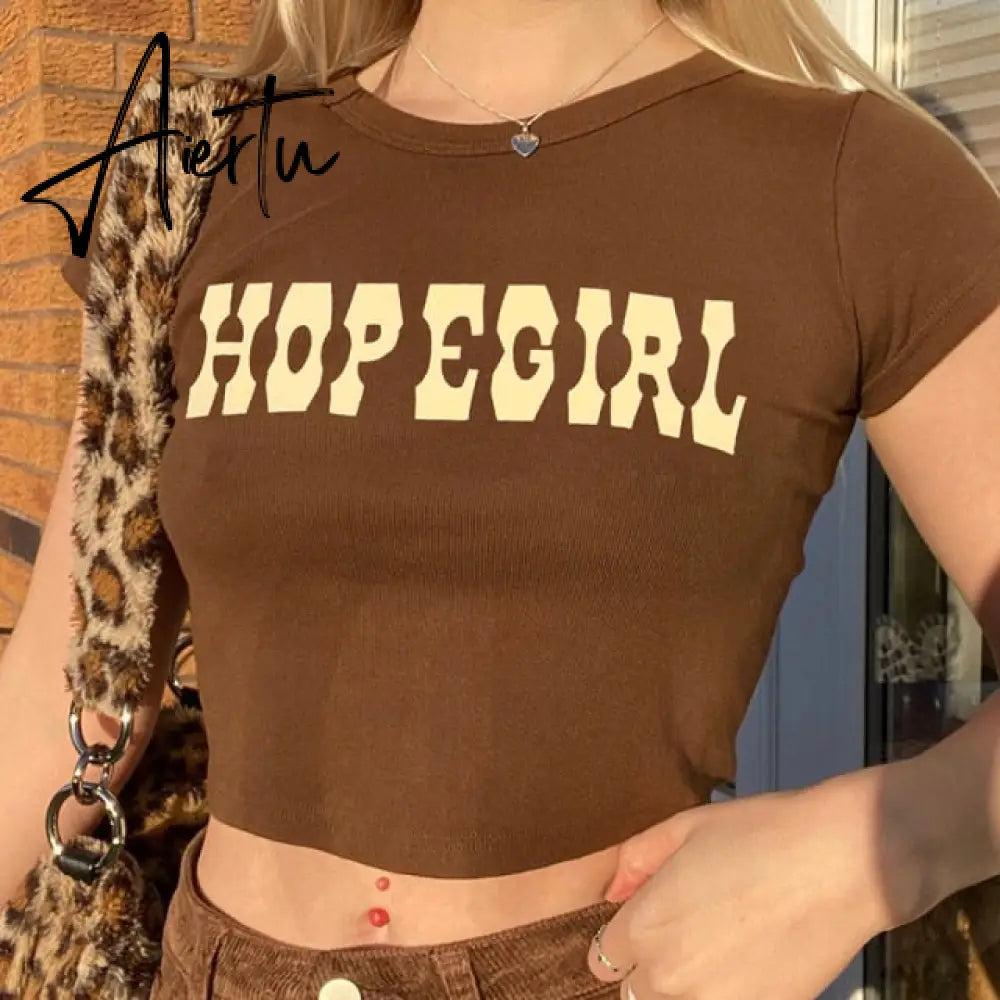 Crop Top y2k Knitted T Shirt Harajuku Tee Top Short Sleeve Tshirt O Neck Pullovers Women Casual Cute Top 90S Aiertu
