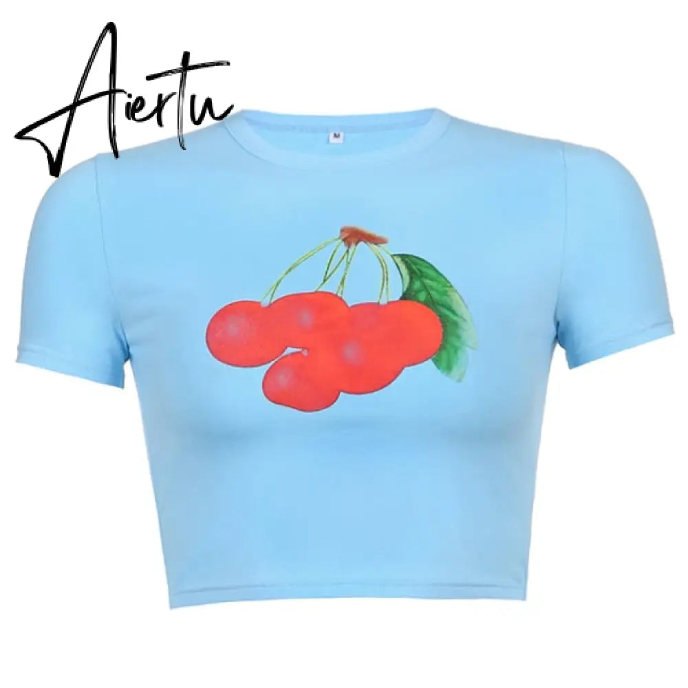 Crop Top y2k Knitted T Shirt Harajuku Tee Top Short Sleeve Tshirt O Neck Pullovers Women Casual Cute Top 90S Aiertu