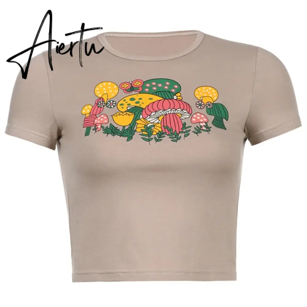 Crop Top y2k Knitted T Shirt Harajuku Tee Top Short Sleeve Tshirt O Neck Pullovers Women Casual Cute Top 90S Aiertu