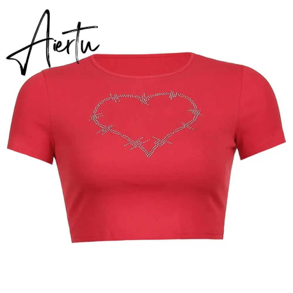 Crop Top y2k Knitted T Shirt Harajuku Tee Top Short Sleeve Tshirt O Neck Pullovers Women Casual Cute Top 90S Aiertu