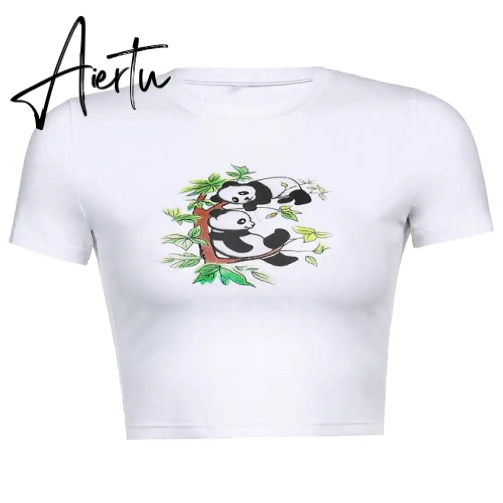 Crop Top y2k Knitted T Shirt Harajuku Tee Top Short Sleeve Tshirt O Neck Pullovers Women Casual Cute Top 90S Aiertu