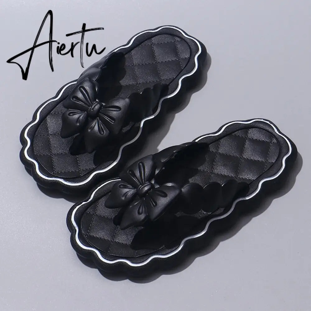 Cute Bowknot Women's Slippers  New Summer Indoor and Outdoor Flip Flops Beach Smooth Ladder Home Non-slip EVA Slippers Aiertu