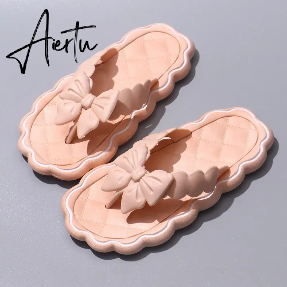 Cute Bowknot Women's Slippers  New Summer Indoor and Outdoor Flip Flops Beach Smooth Ladder Home Non-slip EVA Slippers Aiertu