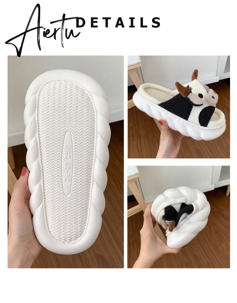 Cute Cartoon Milk Cow House Slippers Funny Shoes Women's Slippers Summer Four Seasons Indoor Home Slippers Aiertu