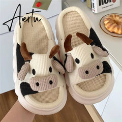 Cute Cartoon Milk Cow House Slippers Funny Shoes Women's Slippers Summer Four Seasons Indoor Home Slippers Aiertu