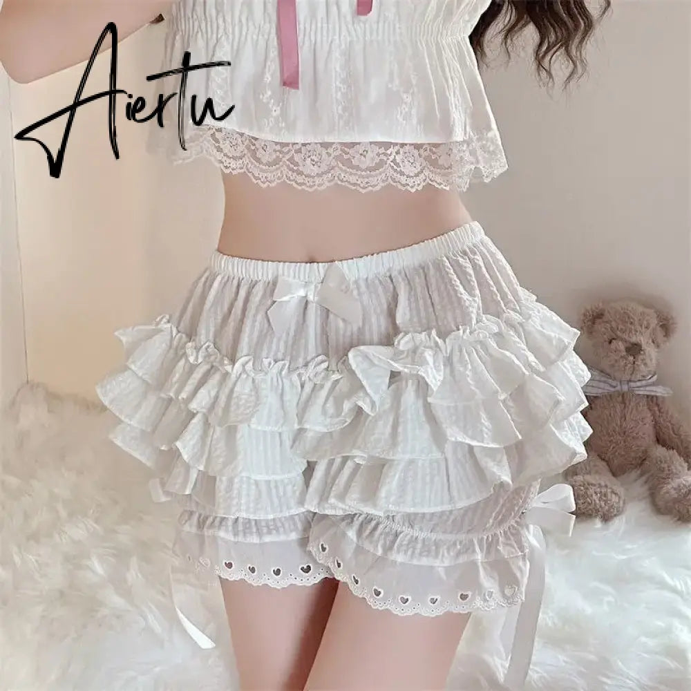 Cutest Vintage Japanese Style Frill Lace Shorts Coquette Y2K Fairy 00s Retro Kawaii Multi-layers Ruffles Bloomers Women Costume Aiertu
