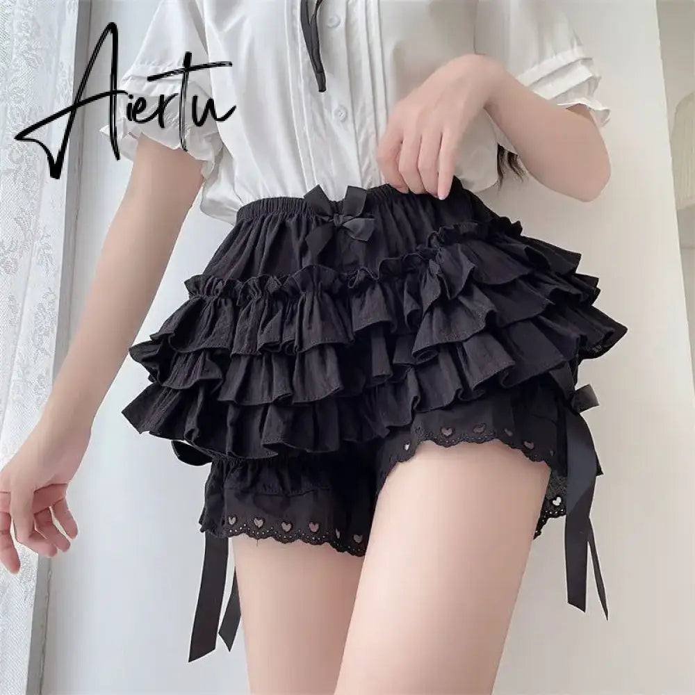 Cutest Vintage Japanese Style Frill Lace Shorts Coquette Y2K Fairy 00s Retro Kawaii Multi-layers Ruffles Bloomers Women Costume Aiertu
