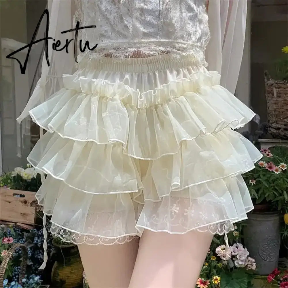 Cutest Vintage Japanese Style Frill Lace Shorts Coquette Y2K Fairy 00s Retro Kawaii Multi-layers Ruffles Bloomers Women Costume Aiertu