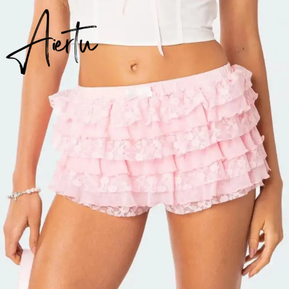 Cutest Vintage Japanese Style Frill Lace Shorts Coquette Y2K Fairy 00s Retro Kawaii Multi-layers Ruffles Bloomers Women Costume Aiertu