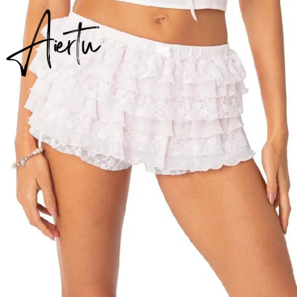 Cutest Vintage Japanese Style Frill Lace Shorts Coquette Y2K Fairy 00s Retro Kawaii Multi-layers Ruffles Bloomers Women Costume Aiertu