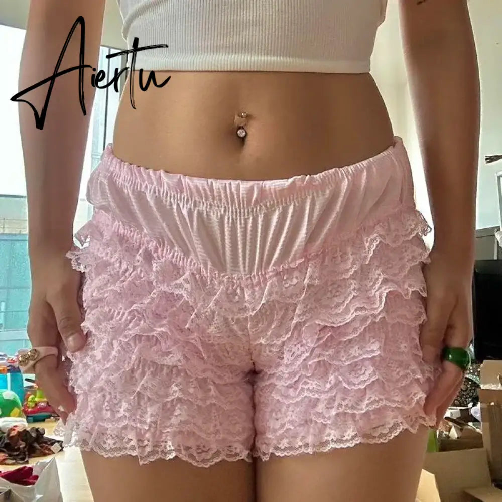Cutest Vintage Japanese Style Frill Lace Shorts Coquette Y2K Fairy 00s Retro Kawaii Multi-layers Ruffles Bloomers Women Costume Aiertu