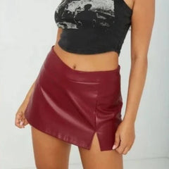 Aiertu  -  Y2K New Fashion Red Faux Leather Mini Skirt Harajuku Hot Girl Clothing Goth Low Waist Slim Hip Skirt Womens Elastic Kawaii Skirt Aiertu