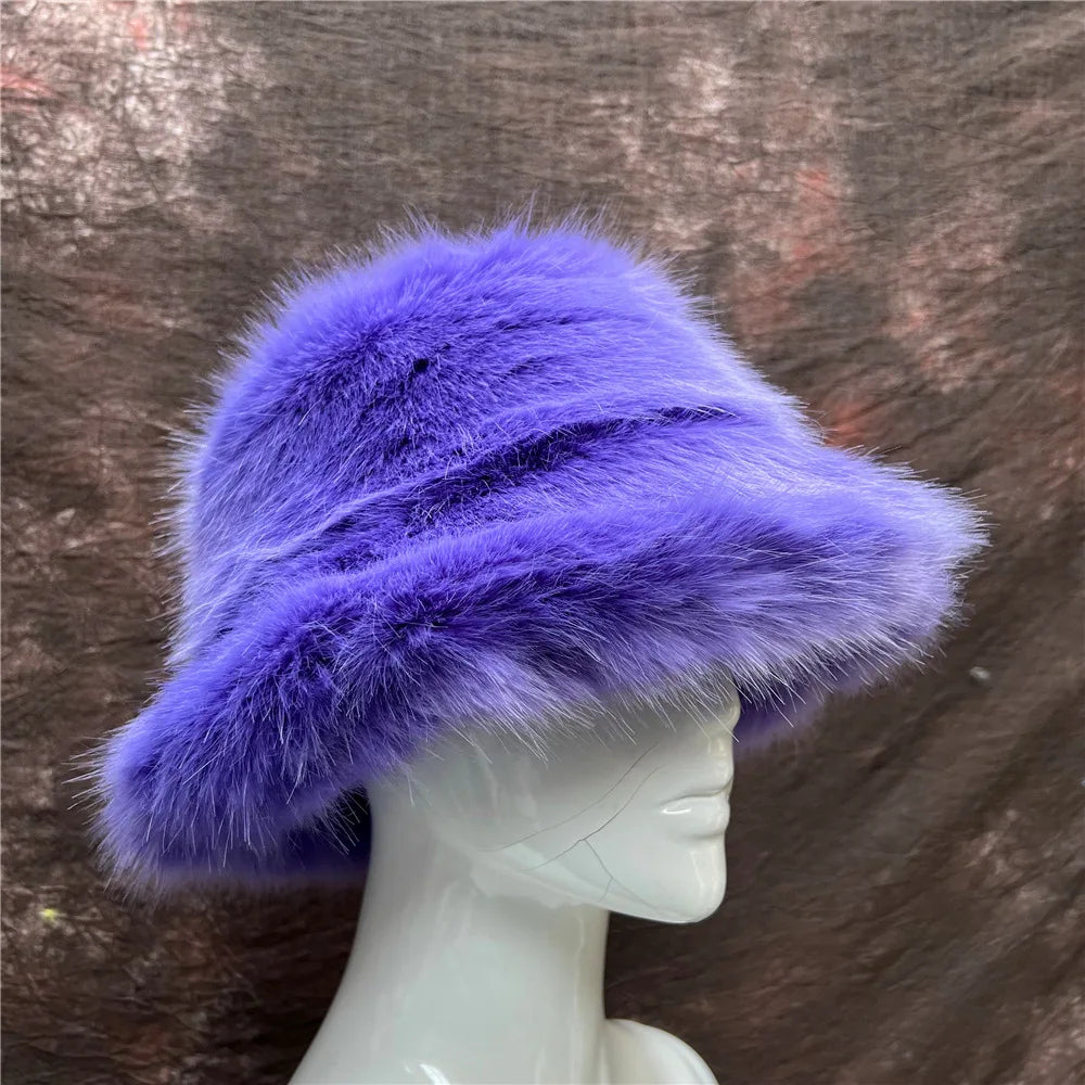Aiertu  -  New Autumn and Winter Plush Imitation Fox Fur Basin Hat Ski Hat Fisherman Hat Warm Fur Furry Imitation Fur Women's Hat Aiertu