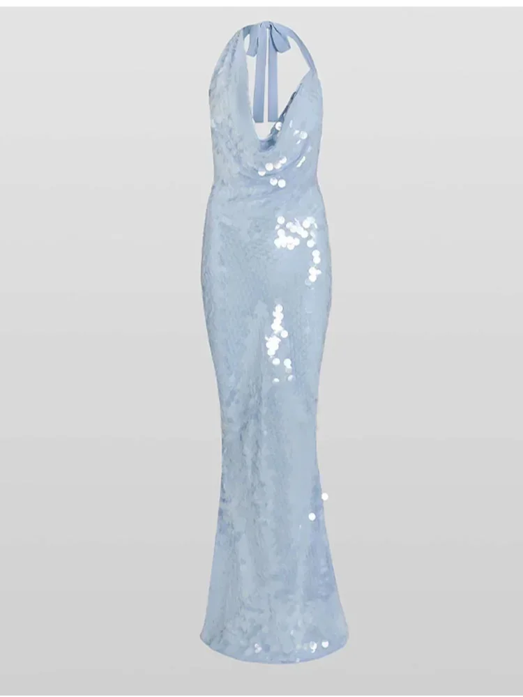 Aiertu     -  Fall Outfits 2026 Sexy Sparkling Sequins Evening Dresses Women Backless Halter Lace Up Sleeveless Bodycon Dress Lady Wedding Prom Party Vestidos Aiertu