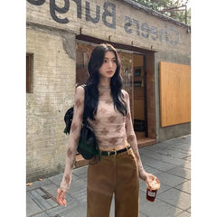 Aiertu       -  American Retro Plaid Mesh Tops Long Sleeve Korean Fashion Streetwear T Shirt Women Autumn Tops Tees 2000s Clothes Y2k Aiertu