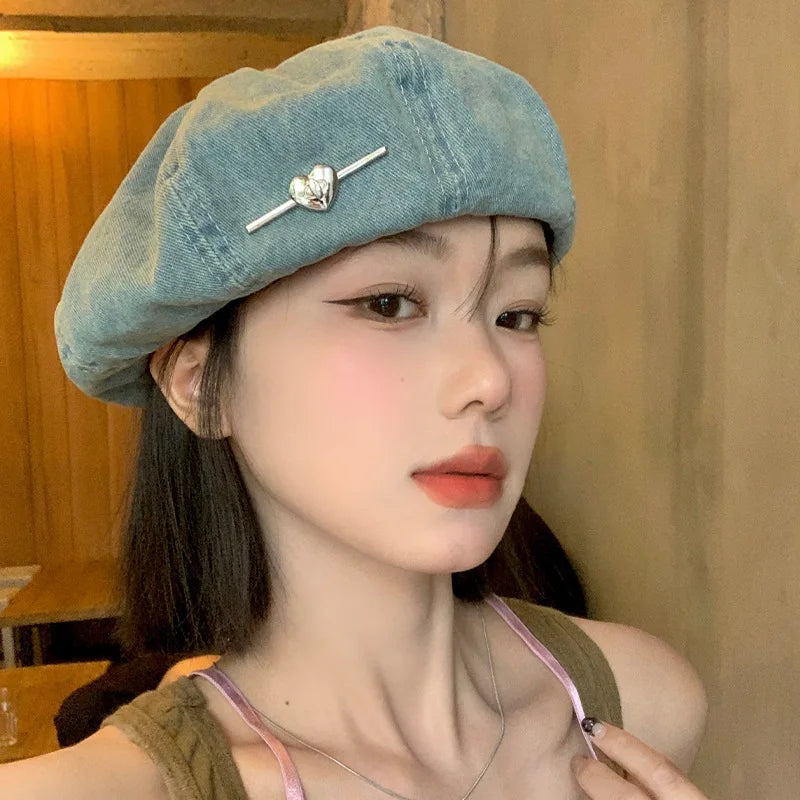 Aiertu  -  Washed Denim Berets Beanies Women Blue Cowboy Retro Octagonal Cap Ladies Fashion Newsboy Hat Korean Leisure Vintage Painter Hats Aiertu