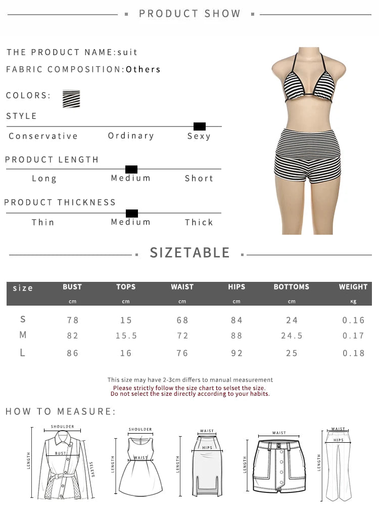 Aiertu  Thin Stripe Print Women 2 Piece Set Y2K Summer Vacation Halter Bandage Bra Tops+Shorts Matching Beach Party Clubwear Aiertu