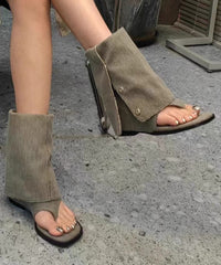 Aiertu  Simple Splicing Wedge Thong Sandals Boots Peep Toe Black Suede Aiertu