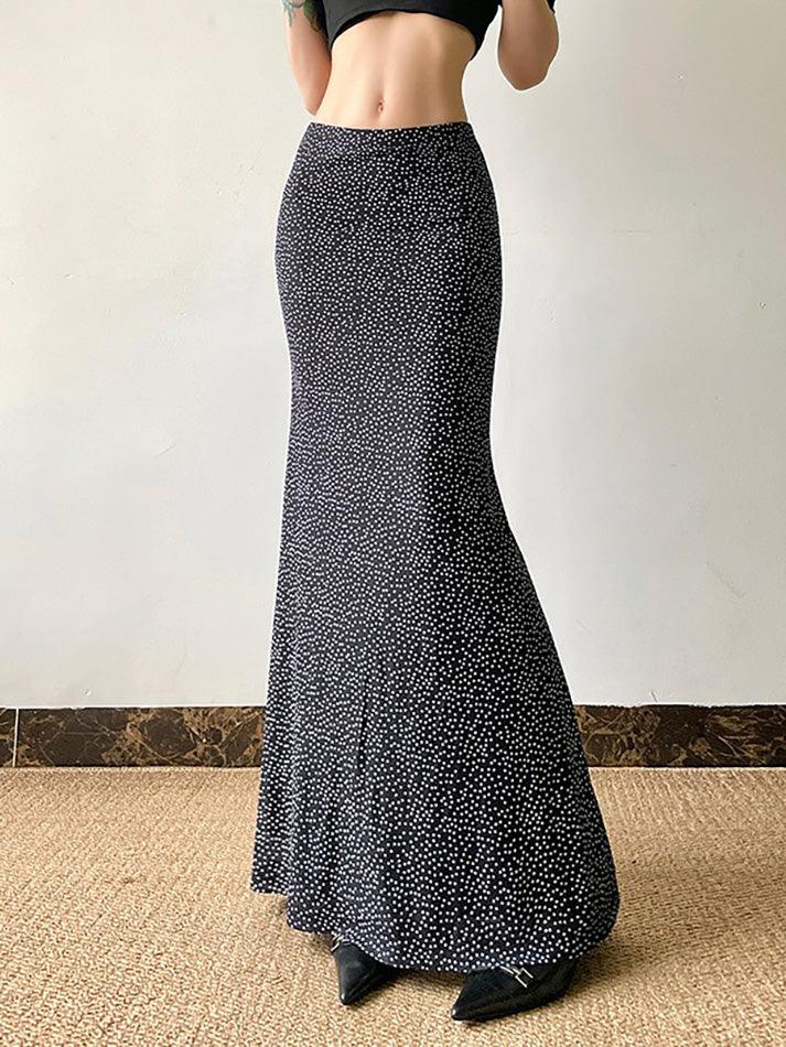 Aiertu  -Vintage Polka Dot Print Mesh Double-Layer Maxi Skirt aiertu