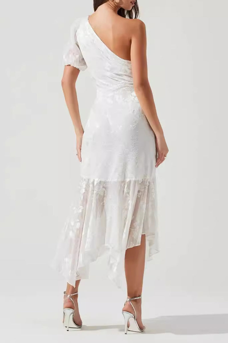 Aiertu  -Elegant Solid Patchwork Asymmetrical Oblique Collar Evening Dresses aiertu