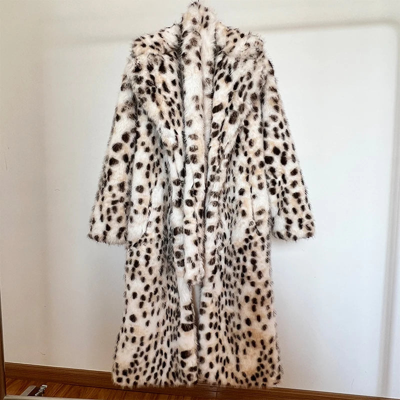 Aiertu  -  casual winter outfits Winter 2024 Long Belted Leopard Faux Fox Fur Coat Women Overcoats Ladies Stylish Street Fashion Fluffy Fox Fur Jacket Aiertu