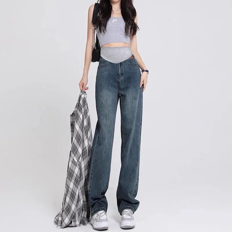 Aiertu Fashion Maternity Jeans Maternal Clothes for Pregnant Wide Leg Pants Belly Support Trousers Premama Clothing Pregnancy Aiertu