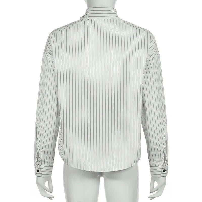 Aiertu  -  Fashion Chic Loose Stripe Women Shirt Top Buttons Long Sleeve Elegant Casual Autumn Blouse Streetwear Clothes Spring Aiertu