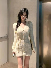 Aiertu DRESS TO IMPRESS French Elegant Slim Knitted Dress Short Party One Piece Dress Korean Fashion Winter Sexy Bodycon Y2k Mini Dress Woman Chic Aiertu